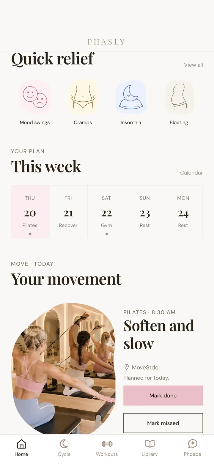 Phasly training plan screen